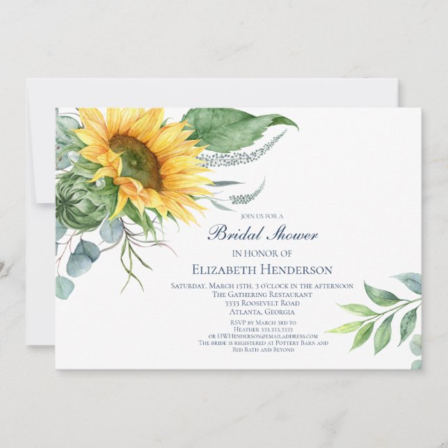 Watercolor Sunflower Bridal Shower Invitation (Front)