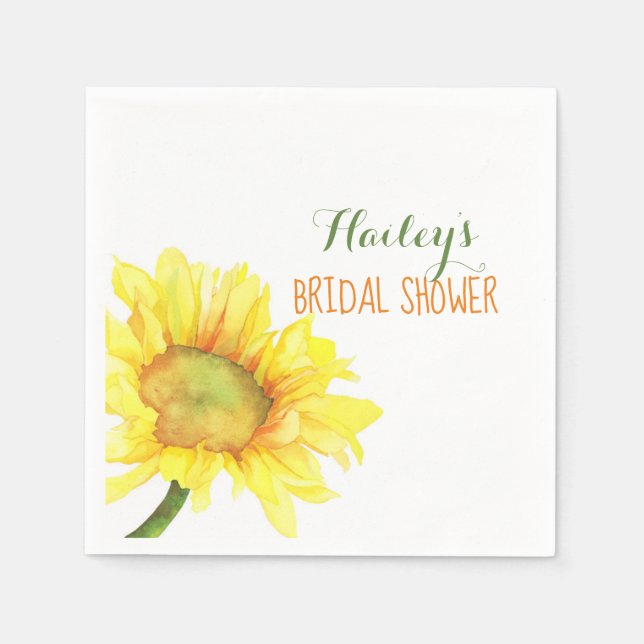 Watercolor Sunflower Bridal Shower Napkins (Front)