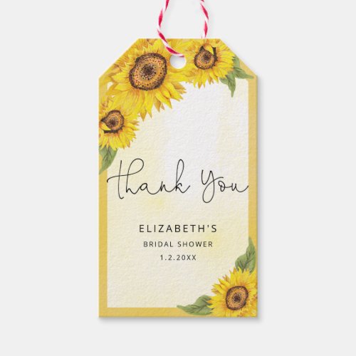 Watercolor sunflower bridal shower thank you gift  gift tags