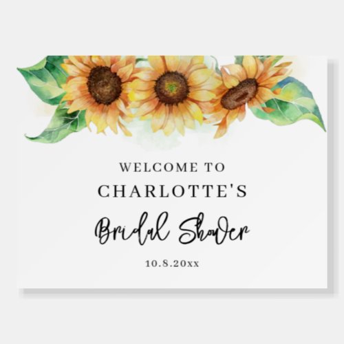 Watercolor Sunflower Bridal Shower Welcome Foam Board