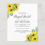 Watercolor Sunflower Budget Bat Mitzvah Invitation<br><div class="desc">A watercolor sunflower floral design. **PLEASE READ BEFORE PURCHASING** Our Petite range of budget stationery measures 4.5" x 5.6" and fits inside an A6 envelope, which are available in all sorts of colors at your local stationery store or you can add white ones to your order before you checkout. The...</div>