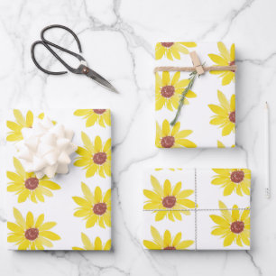 Watercolor Sunflower Buds Hand Painted Pattern Wrapping Paper Sheets