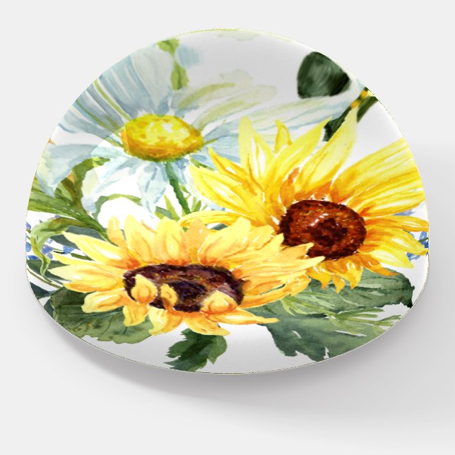 Watercolor Sunflower Burst Paperweight (Angled)