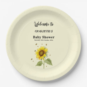 Watercolor Sunflower & Butterflies Baby Shower Paper Plates