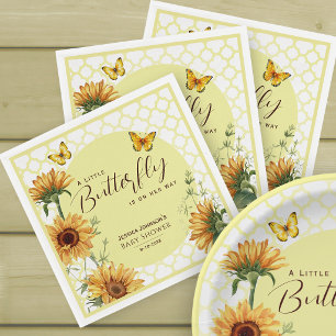 Watercolor Sunflower Butterfly Baby Shower Napkins