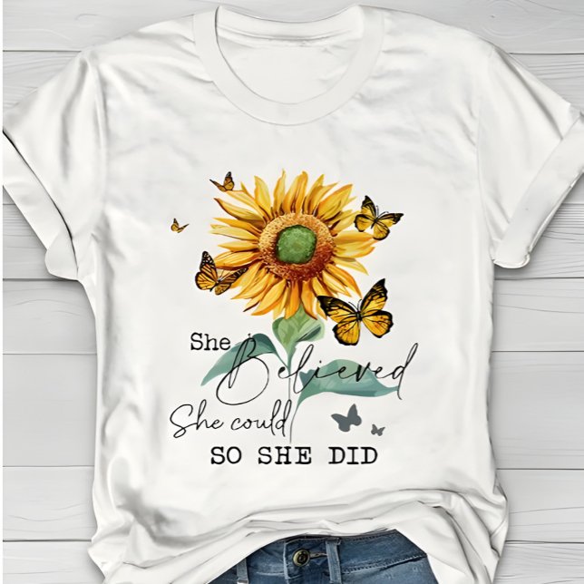 Watercolor Sunflower & Butterfly Inspirational  T-Shirt (Creator Uploaded)