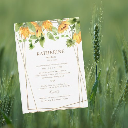  Watercolor Sunflower Cascade Bridal Shower  Invitation