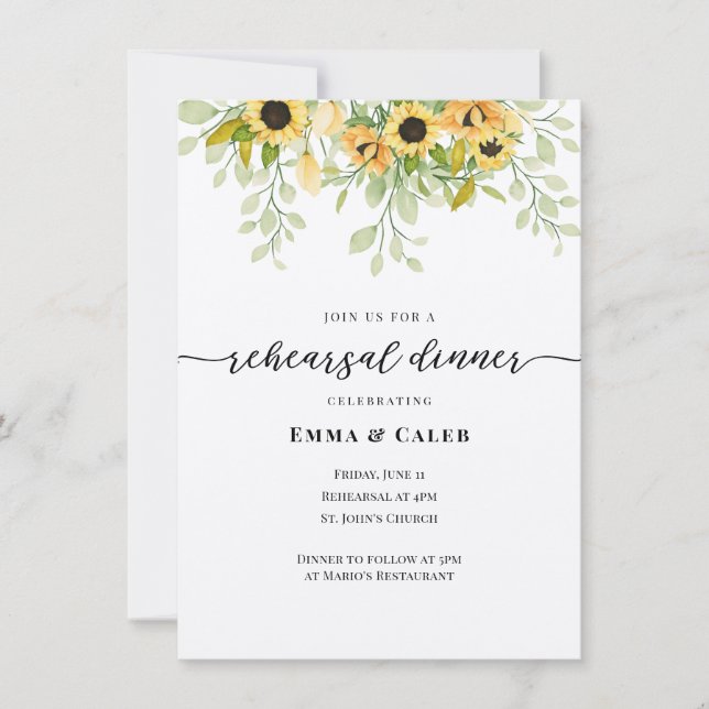 Watercolor Sunflower Cascade Rehearsal Dinner  Invitation (Front)