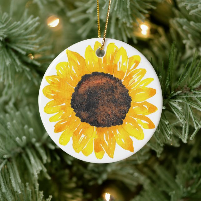 Watercolor Sunflower Ceramic Ornament (Tree)