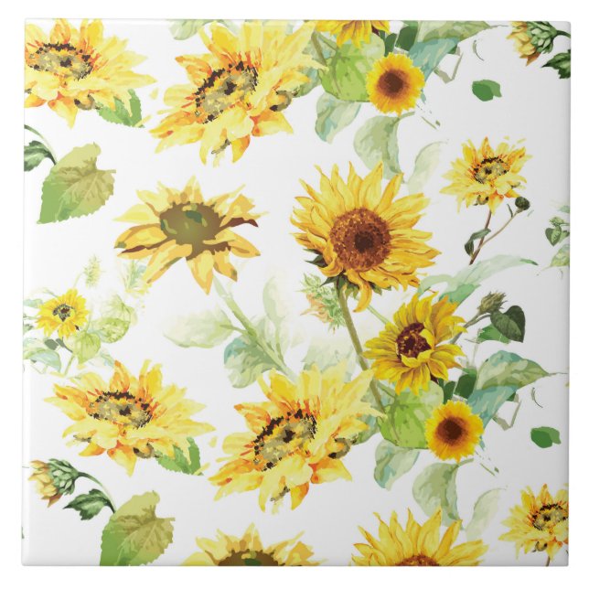 Watercolor Sunflower Ceramic Tile (Front)