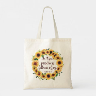Watercolor Sunflower Christian Scripture Joy Quote Tote Bag