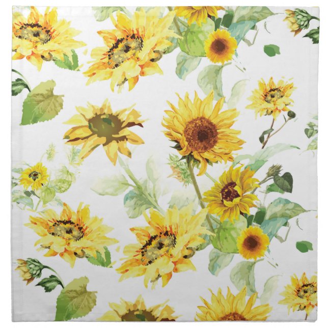 Watercolor Sunflower Cloth Napkin (Front)