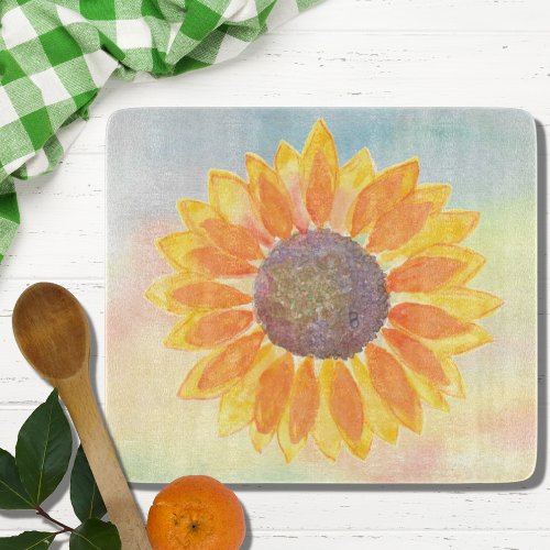 Watercolor Sunflower Cutting Board