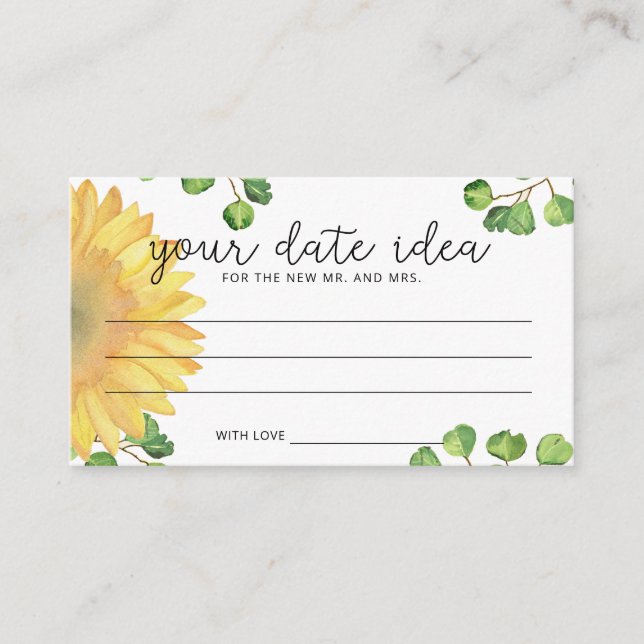 Watercolor sunflower Date night ideas \ Date jar  Enclosure Card (Front)