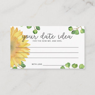 Watercolor sunflower Date night ideas \ Date jar  Enclosure Card