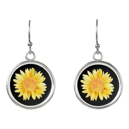 Watercolor Sunflower Design Earrings