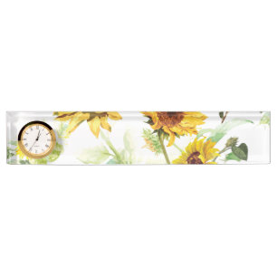 Watercolor Sunflower Desk Name Plate