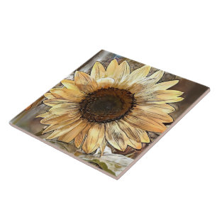 Watercolor Sunflower Elegant Collection Ceramic Tile
