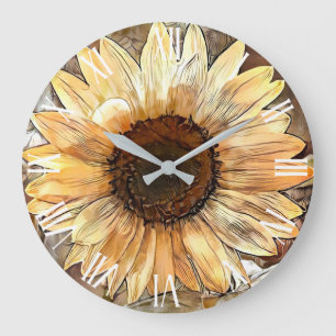 Watercolor Sunflower Elegant Collection Large Clock
