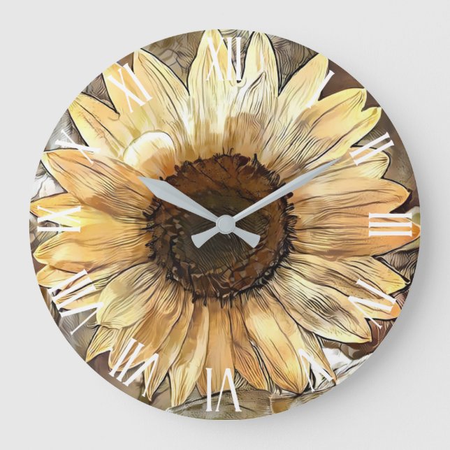 Watercolor Sunflower Elegant Collection Large Clock (Front)