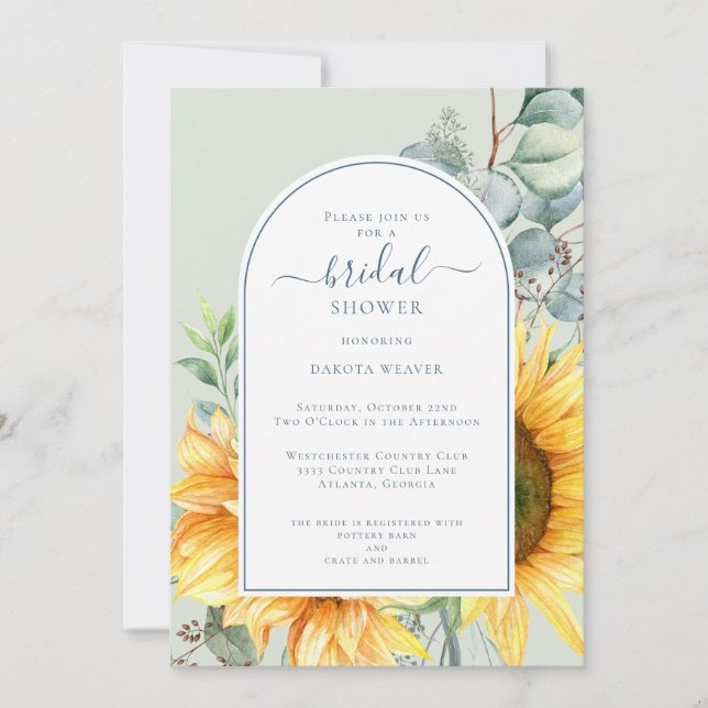 Watercolor Sunflower Eucalyptus Bridal Shower Invi Invitation (Front)