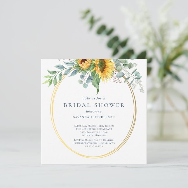  Watercolor Sunflower Eucalyptus Bridal Shower Invitation (Standing Front)
