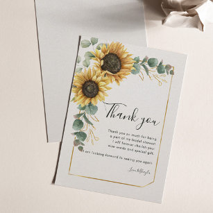 Watercolor Sunflower Eucalyptus Bridal Shower Thank You Card
