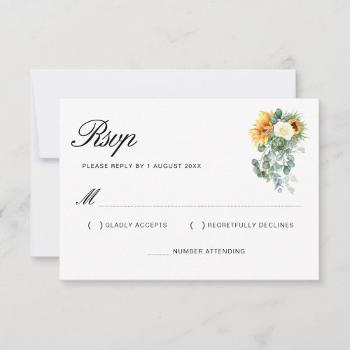 watercolor sunflower eucalyptus floral  RSVP card