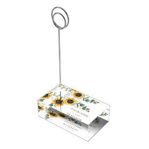 Watercolor Sunflower Eucalyptus Floral Wedding Place Card Holder