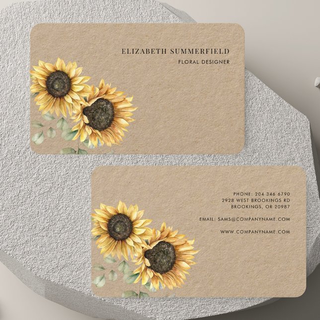 Watercolor Sunflower Eucalyptus Florist Business Card (Watercolor Sunflower Eucalyptus Florist Business Card)