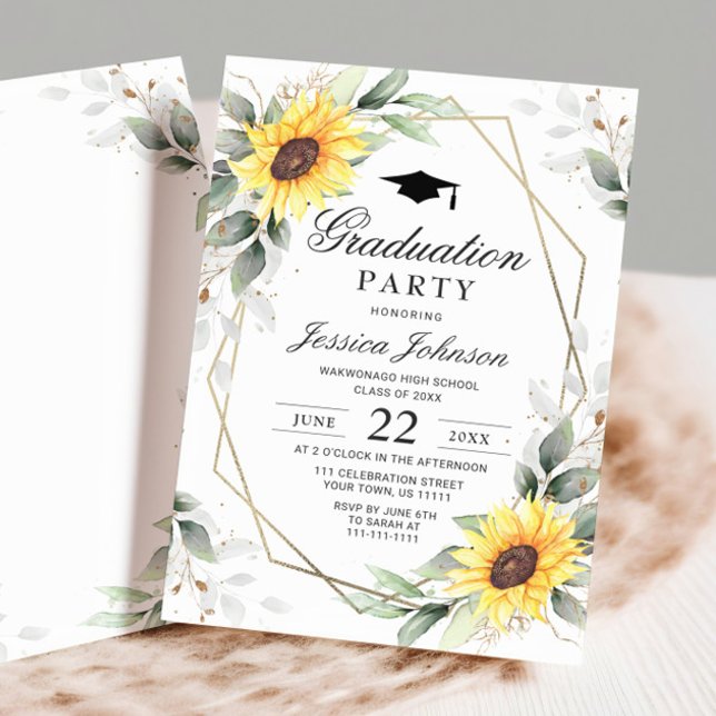 Watercolor Sunflower Eucalyptus  Graduation Party  Invitation (Creator Uploaded)