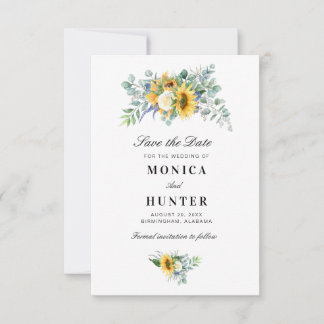 watercolor sunflower eucalyptus save the date card