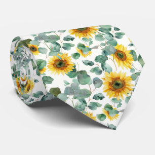 Watercolor Sunflower & Eucalyptus Seamless Pattern Neck Tie