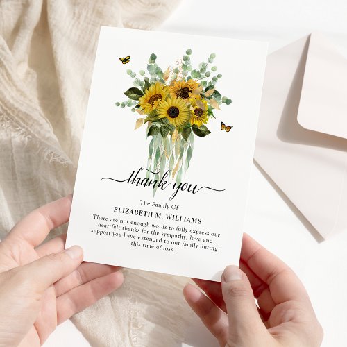 Watercolor Sunflower  Eucalyptus Symapthy Thank You Card