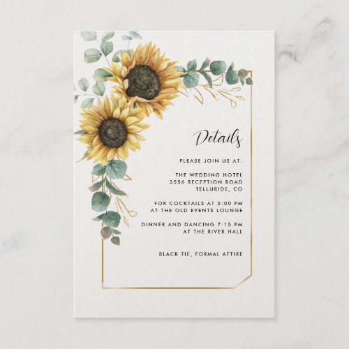 Watercolor Sunflower Eucalyptus Wedding Details Enclosure Card