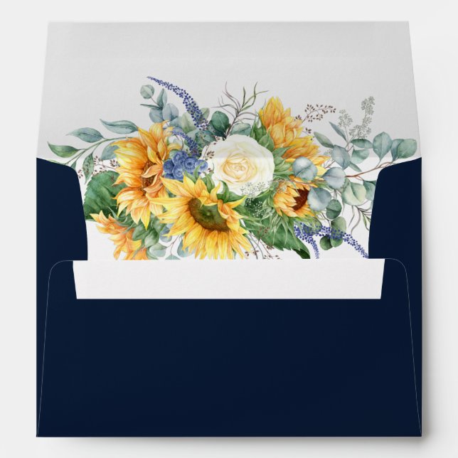 Watercolor sunflower eucalyptus wedding envelope (Back (Bottom))