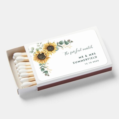 Watercolor Sunflower Eucalyptus Wedding Favors Matchboxes