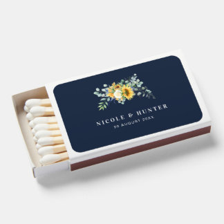 Watercolor sunflower eucalyptus wedding matchboxes