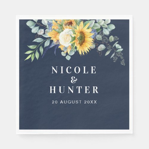 Watercolor sunflower eucalyptus wedding  napkins