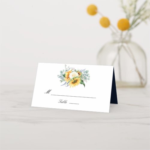 Watercolor sunflower eucalyptus wedding place card