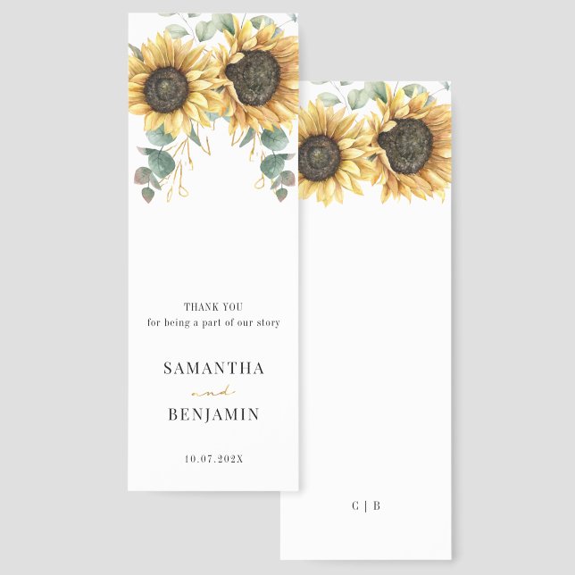 Watercolor Sunflower Eucalyptus Wedding Thank You Bookmarks (Front & Back)