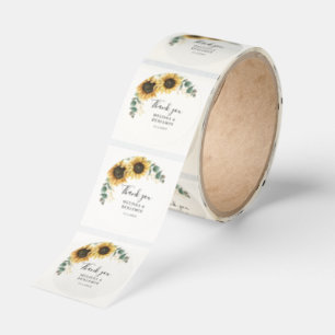 Watercolor Sunflower Eucalyptus Wedding Thank You Classic Round Sticker
