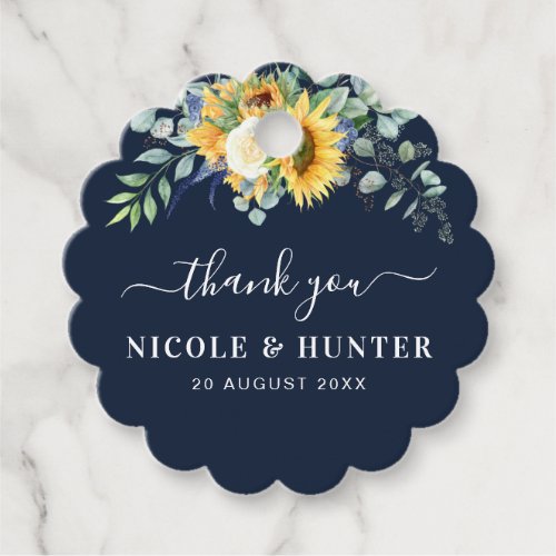 Watercolor sunflower eucalyptus wedding thank you favor tags
