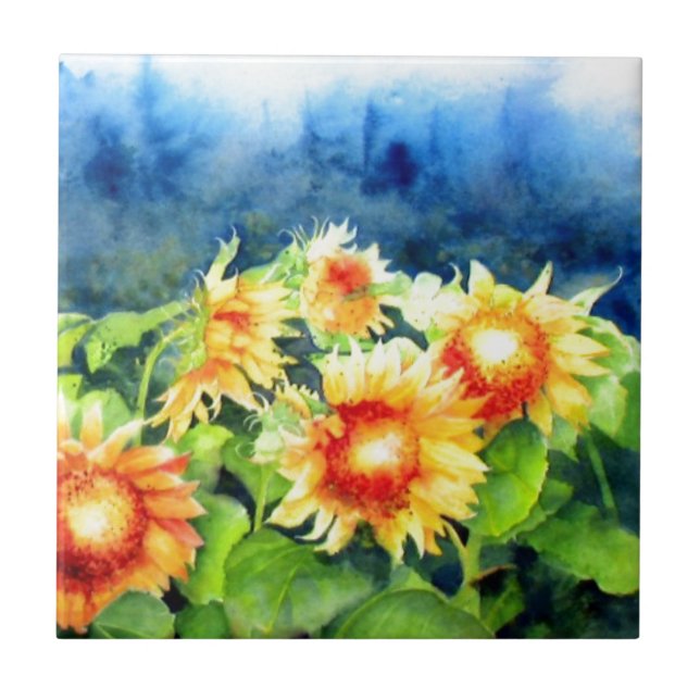 Watercolor Sunflower Fields  Ceramic Tile (Front)