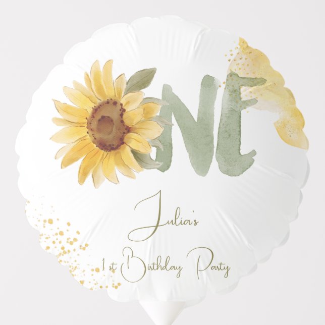 Watercolor sunflower first Birthday Balloon (Front)