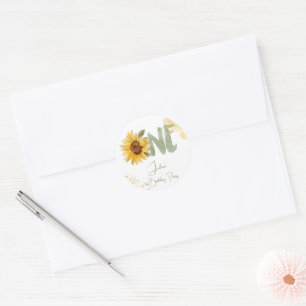 Watercolor sunflower first Birthday Classic Round Sticker