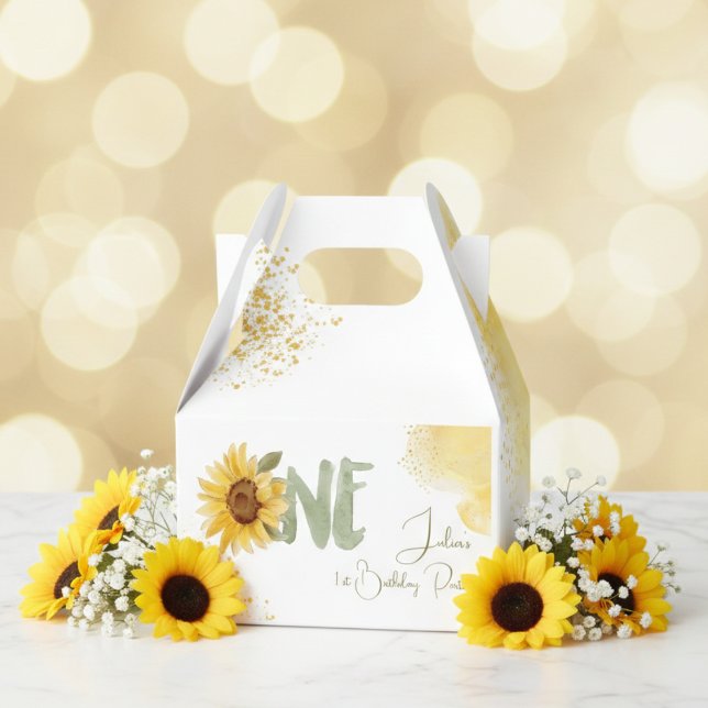 Watercolor sunflower first Birthday Favor Boxes (Creator Uploaded)