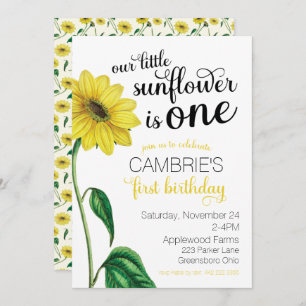 Watercolor Sunflower First Birthday Invitation