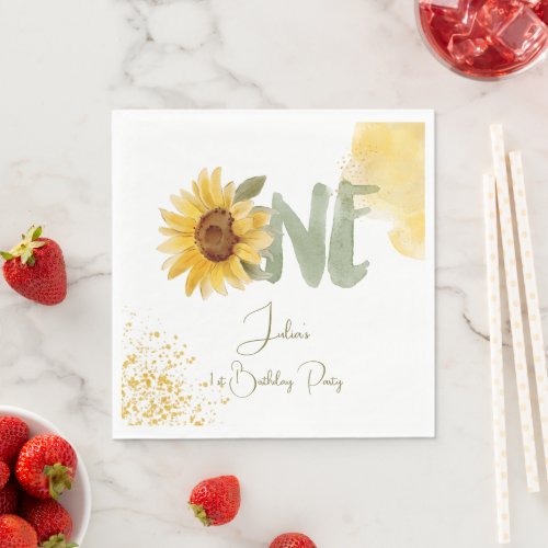 Watercolor sunflower first Birthday Napkins