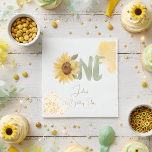 Watercolor sunflower first Birthday Napkins